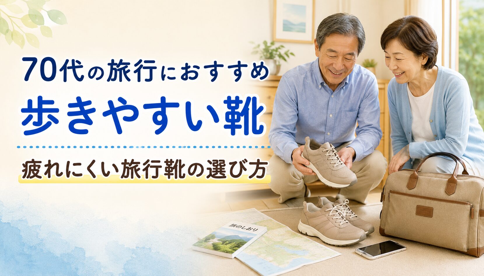 70代の旅行におすすめの歩きやすい靴の選び方を紹介するアイキャッチ画像