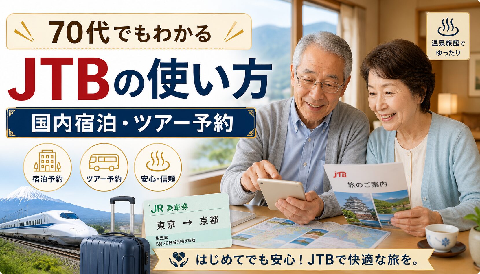 70代でもわかるJTBの使い方と国内宿泊・ツアー予約の探し方を紹介するアイキャッチ画像