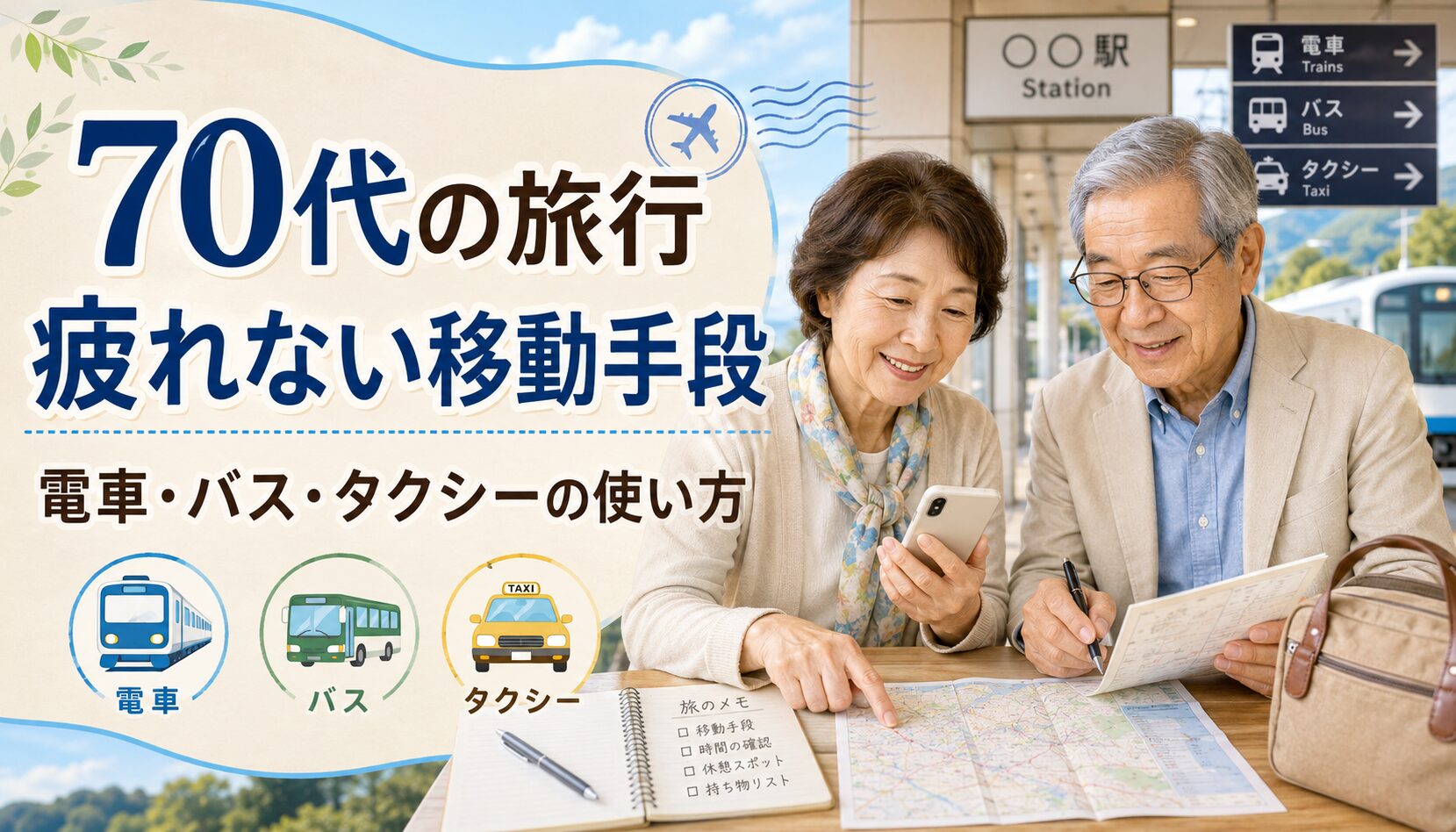 70代の旅行で疲れない移動手段の選び方を紹介するアイキャッチ画像