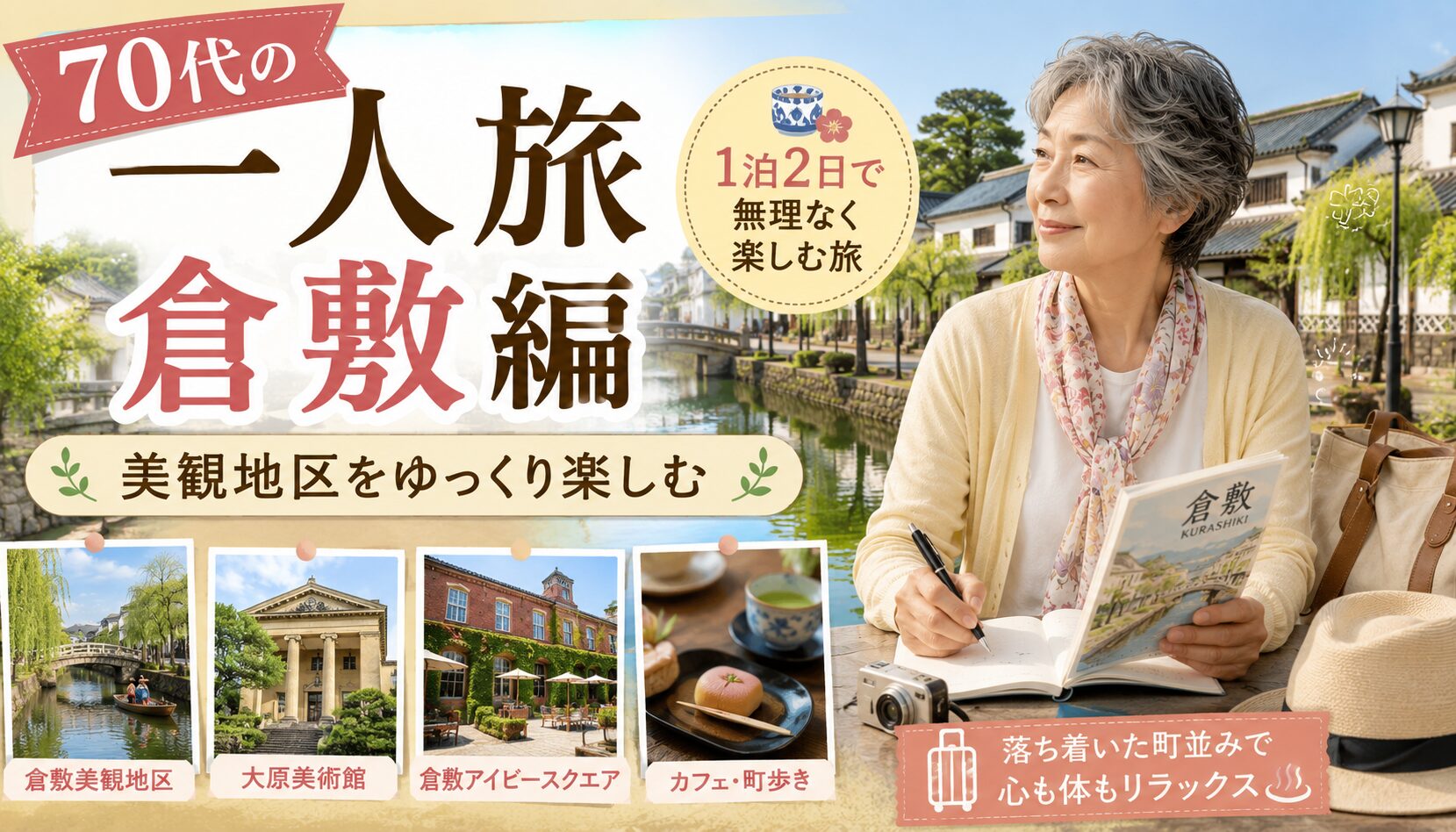 70代の一人旅で倉敷を1泊2日で無理なく楽しむモデルコースを紹介するアイキャッチ画像