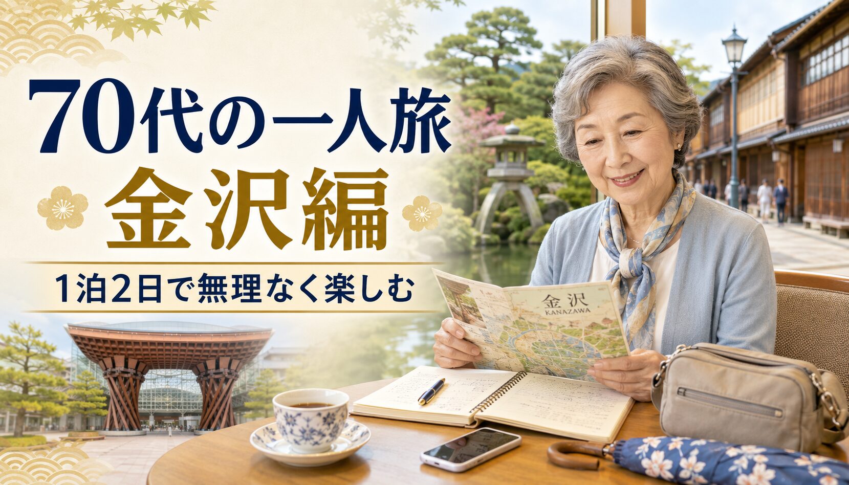 70代の一人旅で金沢を1泊2日で無理なく楽しむモデルコースを紹介するアイキャッチ画像